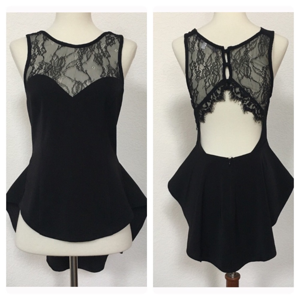 NWOT Lovers + Friends black high low lace peplum S